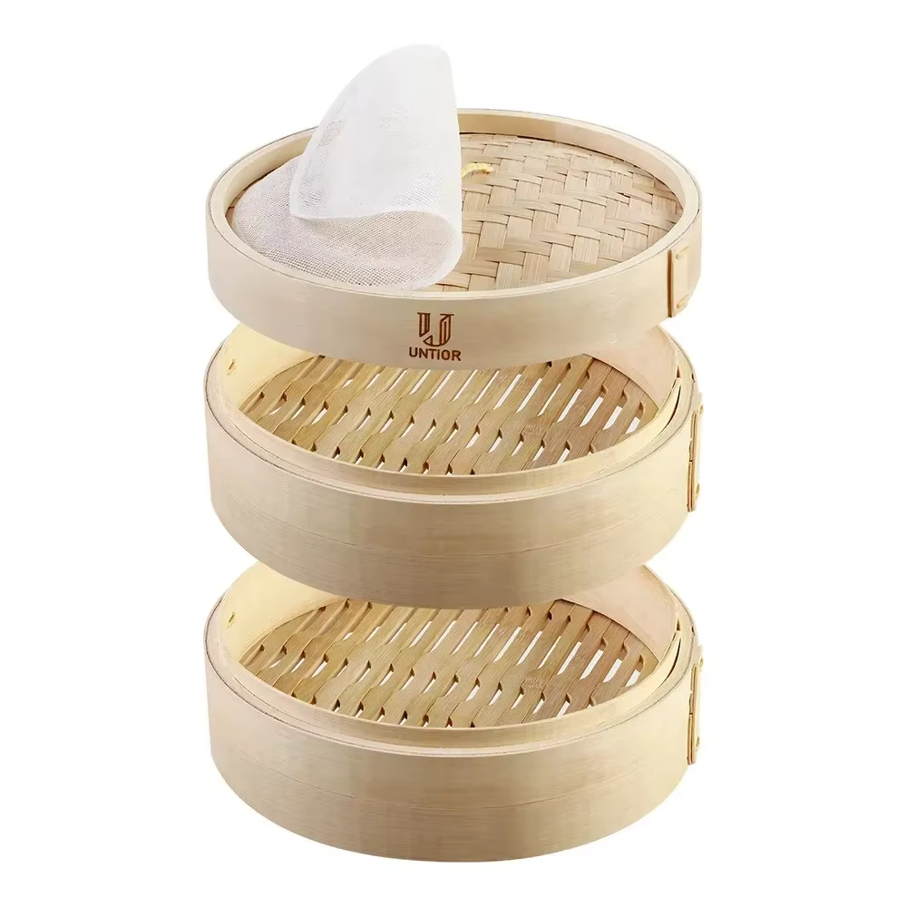 Bao Steamer Bamboo - Kapaklı 10 İnç Bambu Buharlı Pişirme