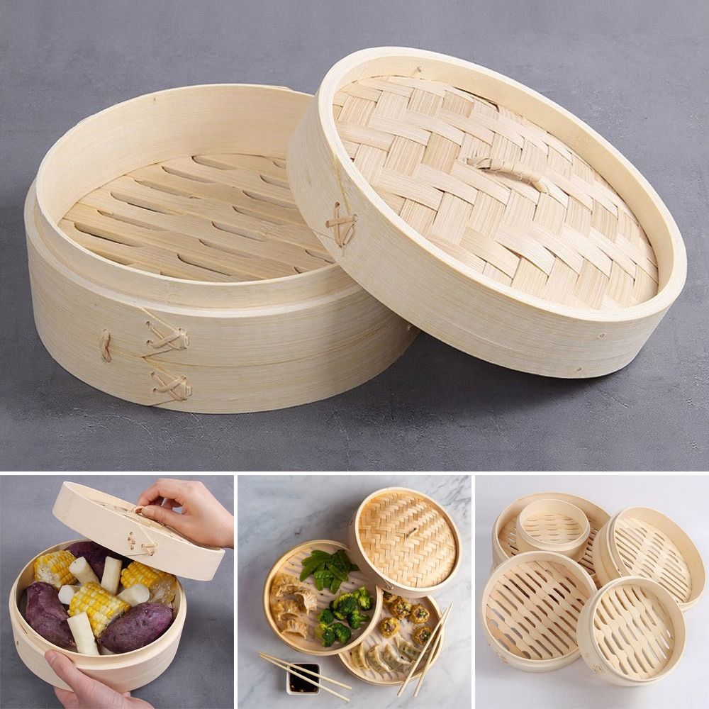 Bao Steamer Bamboo - Çin Bambu Buharlı Pişirici, Kapaklı Bao