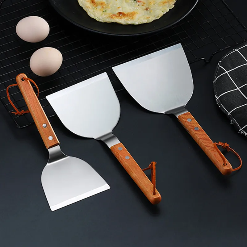 Okonomiyaki Spatula - Paslanmaz Çelik Ahşap Saplı Teppanyaki Küreği