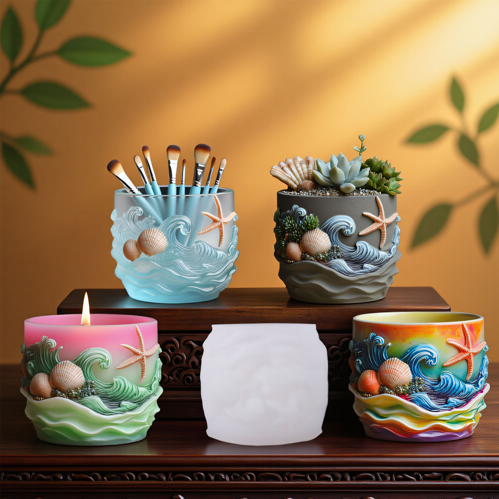 Potsticker Mold - Deniz Yaşamı Rölyefli Sukulent Bitki Saksısı